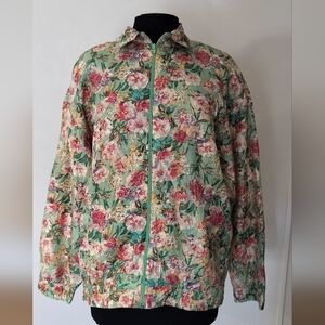Oleg Cassini Floral Bomber Jacket - Pink and Green